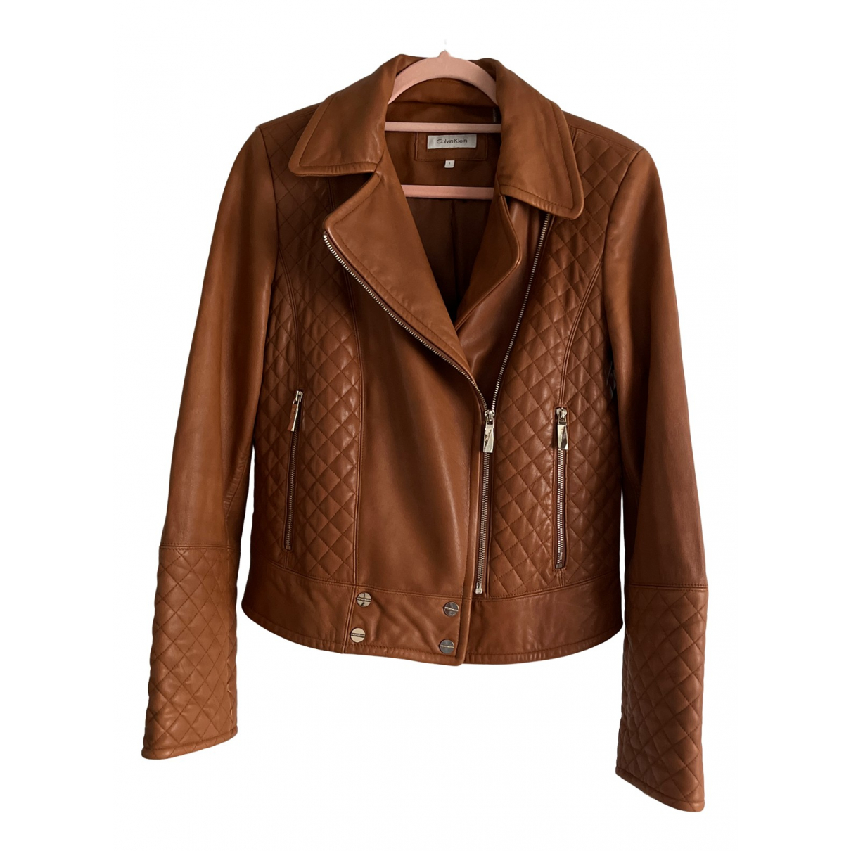 Leather biker jacket Calvin Klein Brown 